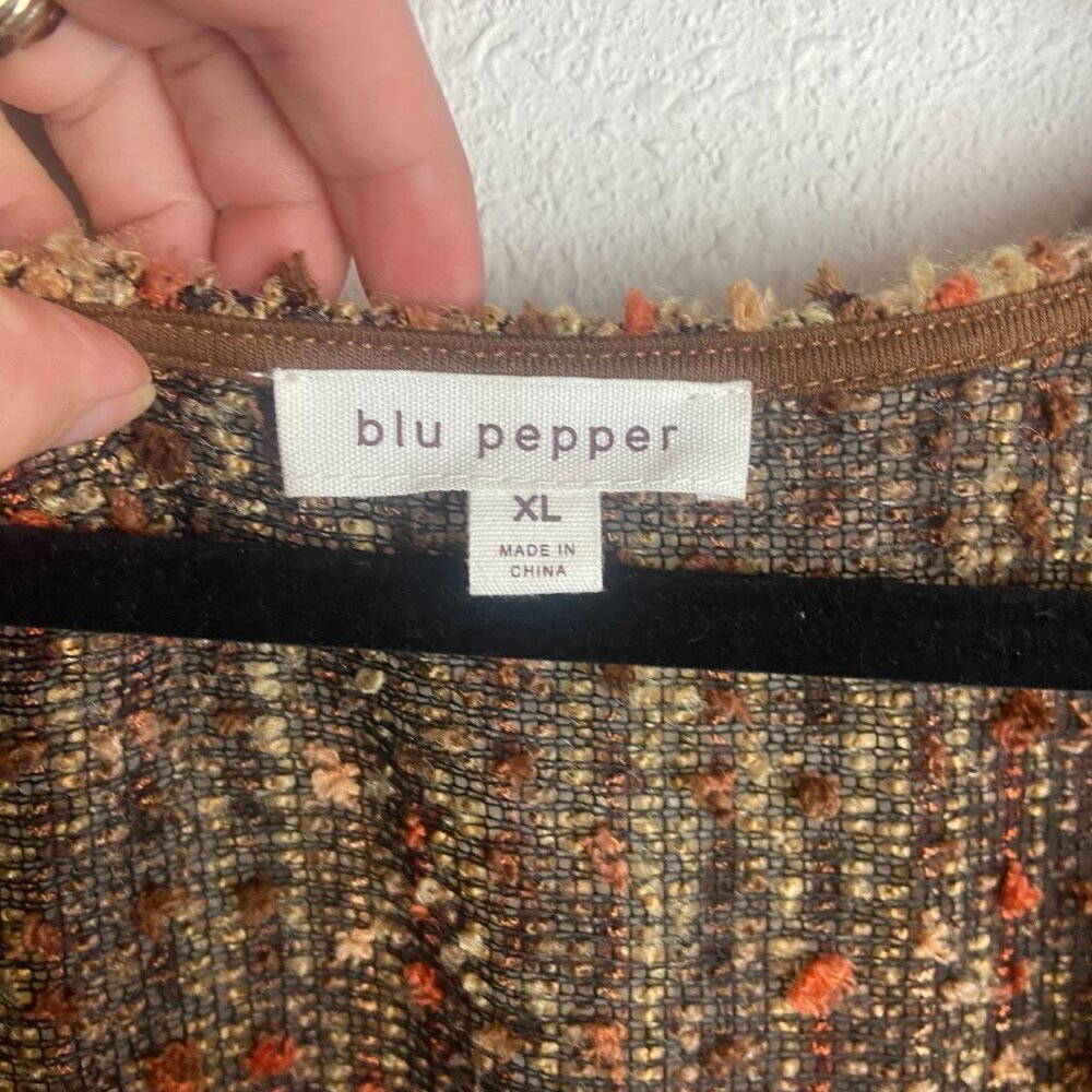 Blu Pepper Size Xl Nubby Surplice Twist Sweater Brown Chunky Knit Fall Cozy Boho - Picture 9 of 9